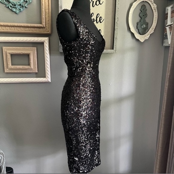 French Connection Sequin Midi Dress in Black Hologram - Picture 5 of 11
